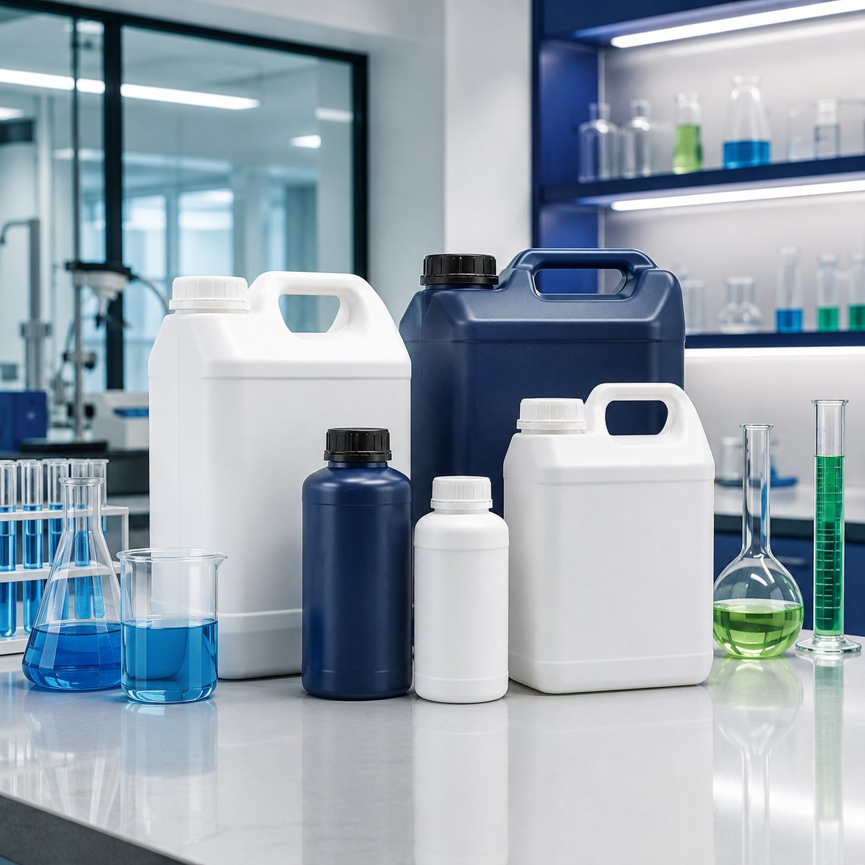 Productos químicos industriales en diferentes presentaciones